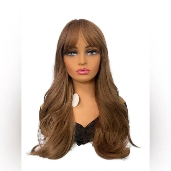 25 Inch Medium Ash Blonde Wavy Hair with Bangs Wig Natural look - Picture 1 of 8